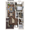 Floor plan for 1 bed, 1 bath, 593 sqft